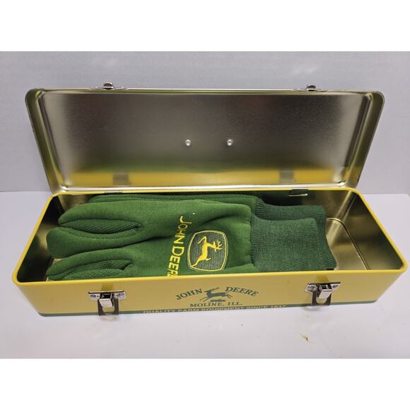 John Deere Woman Driving Tractor Tin Metal Hinged Tool Box 12x4 - Picture 4 of 7